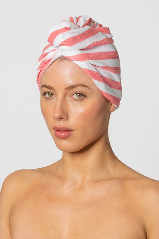 Louvelle - Riva Hair Towel Wrap Pink Cabana Stripe