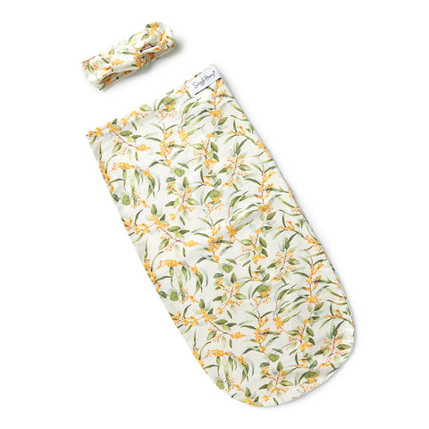 Snuggle Hunny - Golden Wattle Organic I Baby Swaddle Top Knot Set