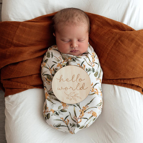 Snuggle Hunny - Golden Wattle Organic I Baby Swaddle Top Knot Set