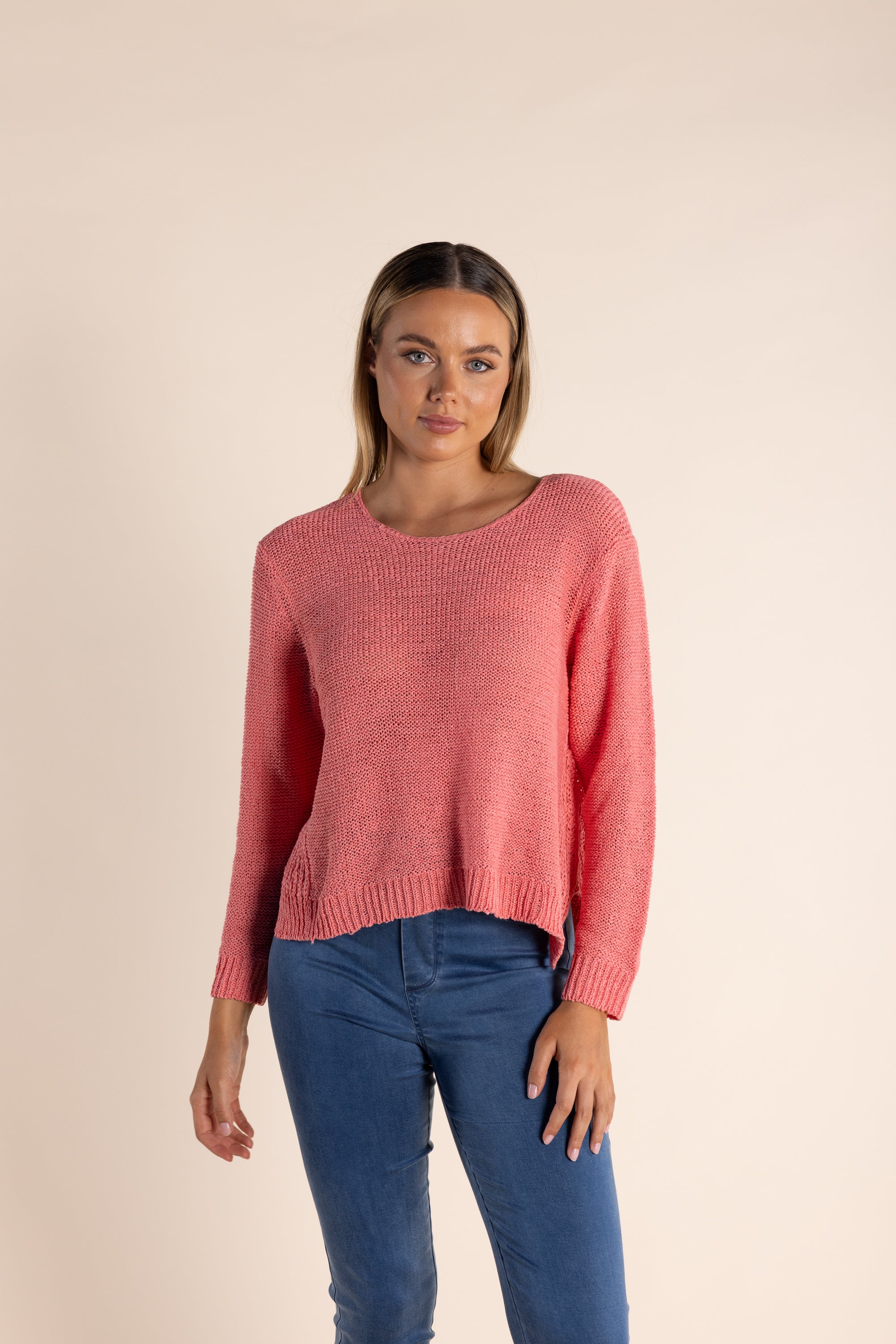 Two T's - Tape Yarn 7/8 Sleeve Knit Coral