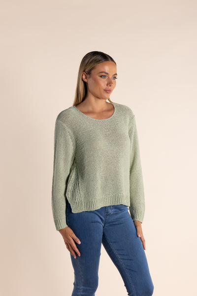 Two T's - Tape Yarn 7/8 Sleeve Knit Soft Green