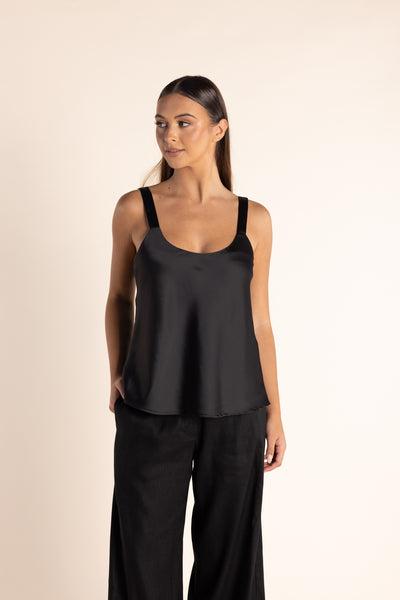 Two T's - Satin Cami Top Black