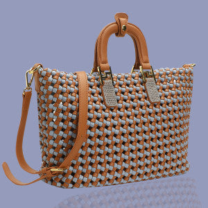 Woven Vegan Bag - Blue/Tan