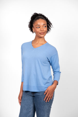 Bridge & Lord - V Neck 3/4 Sleeve Top-Cornflower