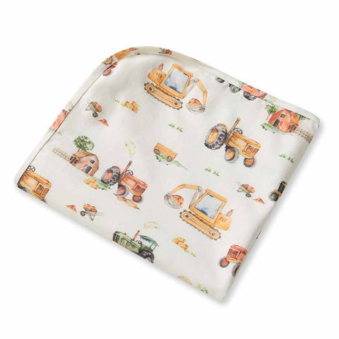 Snuggle Hunny - Diggers & Tractors Organic I Baby Jersey Wrap & Beanie Set