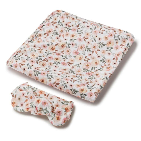 Snuggle Hunny - Spring Floral Organic I Baby Jersey Wrap & Top Knot Set