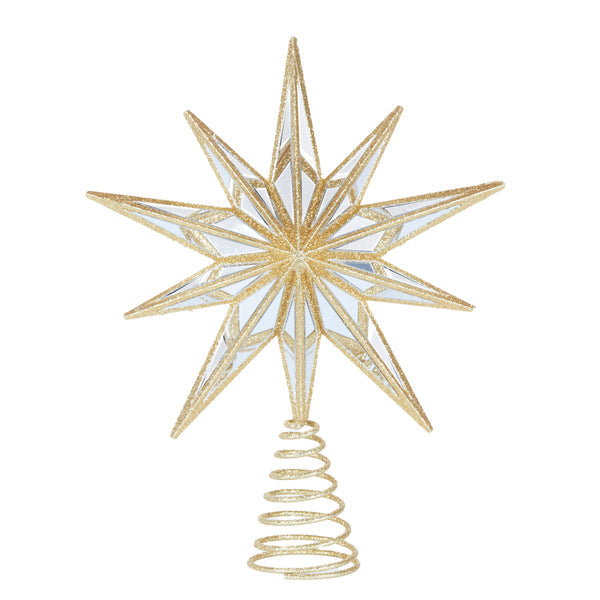 Holly & Ivy - 9 Point Mirrored Tree Topper Star Gold