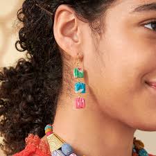 WorldFinds - Kantha Fluid Square Trio Earrings