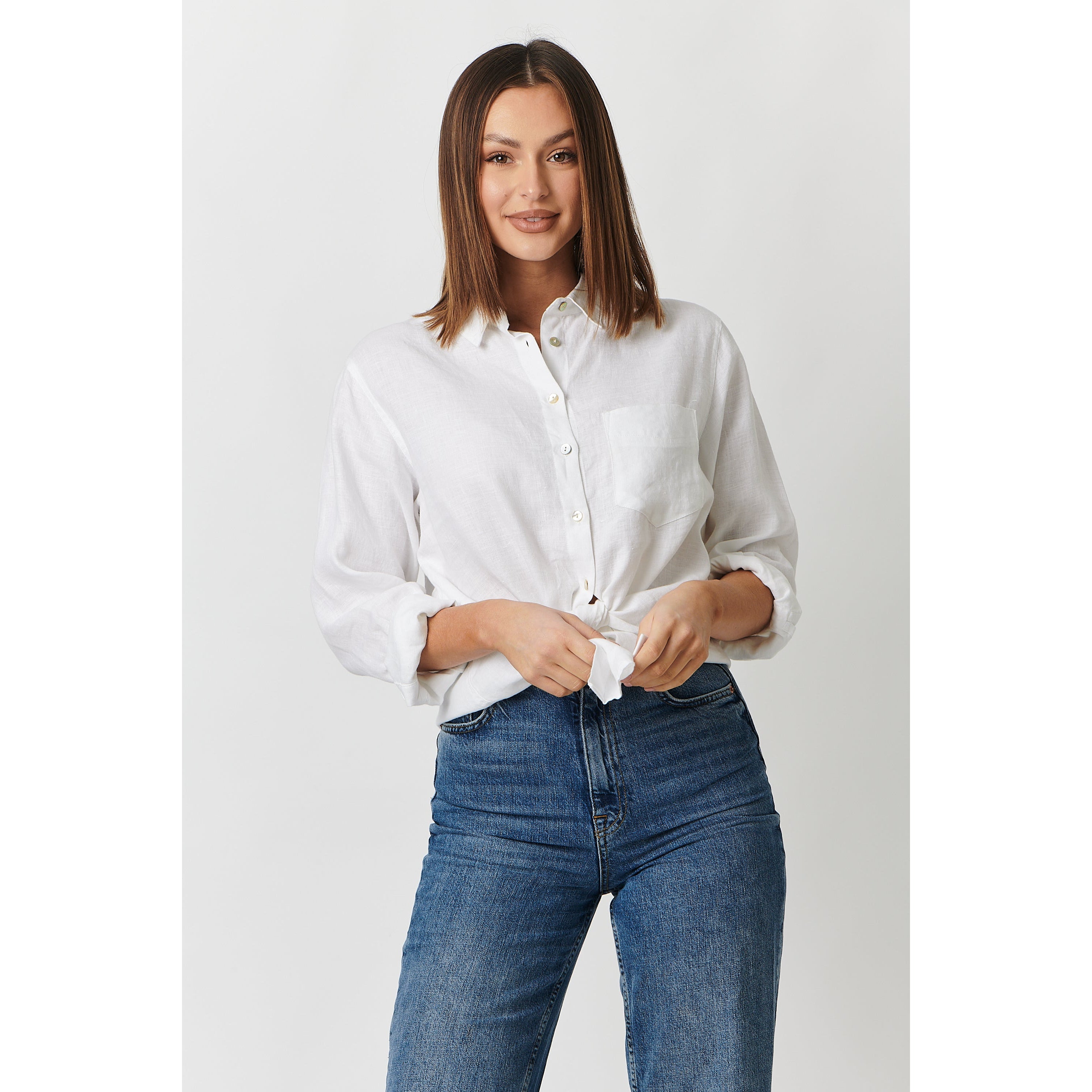 enveloppe - White Linen Boyfriend Shirt