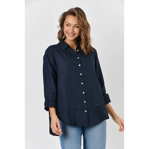 enveloppe - Linen Boyfriend Shirt Navy