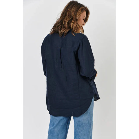 enveloppe - Linen Boyfriend Shirt Navy